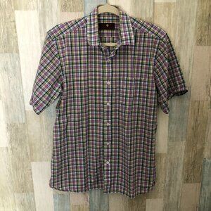 Toscano Designed by Patrick Assaraf Shirt Men's size M Blue Violet Plaid